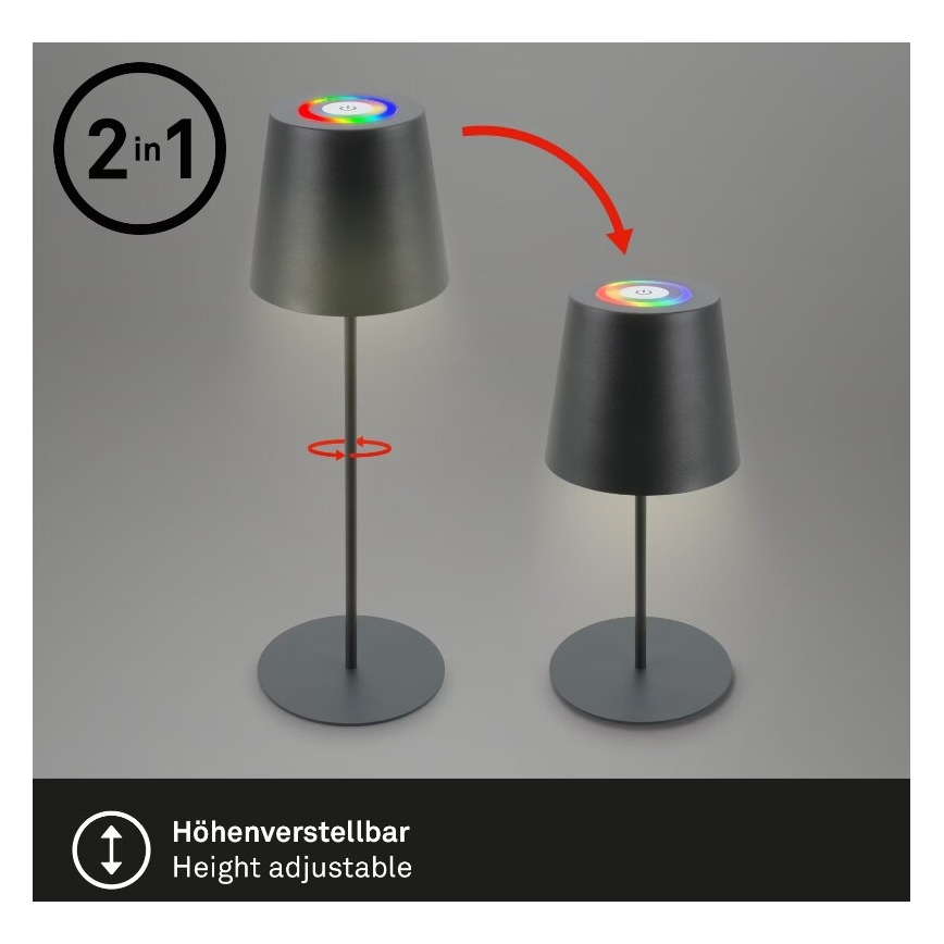 Briloner 7507015 - LED RGB Aptumšojama uzlādējama āra galda lampa 2in1 LED/2,5W/5V IP44 antracīta