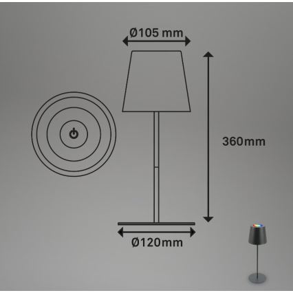 Briloner 7507015 - LED RGB Aptumšojama uzlādējama āra galda lampa 2in1 LED/2,5W/5V IP44 antracīta