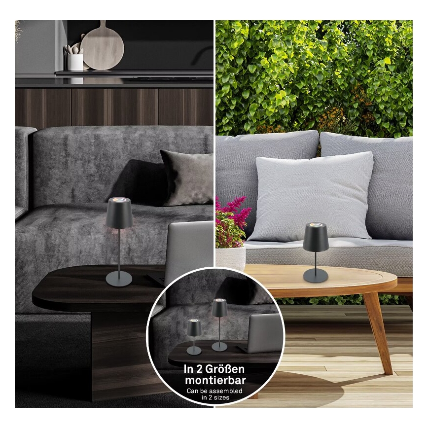 Briloner 7507015 - LED RGB aptumšojama uzlādējama āra galda lampa 2 vienā LED/2,5W/5V IP44 1200 mAh antracīts