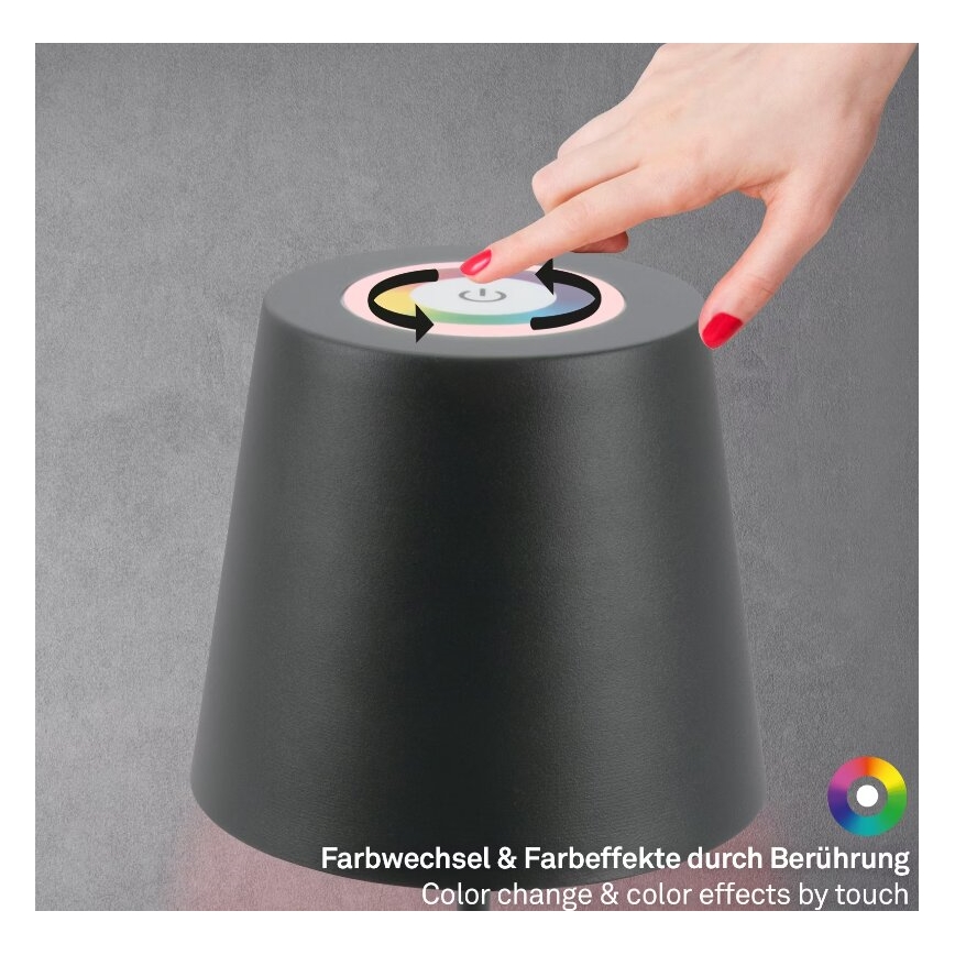 Briloner 7507015 - LED RGB aptumšojama uzlādējama āra galda lampa 2 vienā LED/2,5W/5V IP44 1200 mAh antracīts