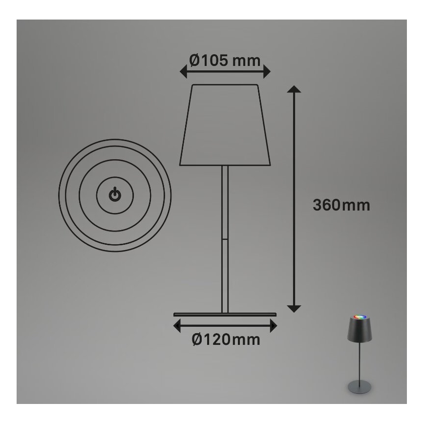 Briloner 7507015 - LED RGB aptumšojama uzlādējama āra galda lampa 2 vienā LED/2,5W/5V IP44 1200 mAh antracīts