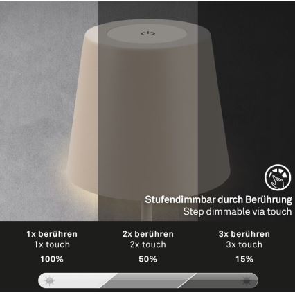 Briloner 7508011 - LED Aptumšojama uzlādējama āra galda lampa 2in1 LED/2,5W/5V IP44 bēša