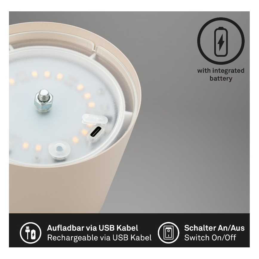 Briloner 7508011 - LED Aptumšojama uzlādējama āra galda lampa 2in1 LED/2,5W/5V IP44 bēša