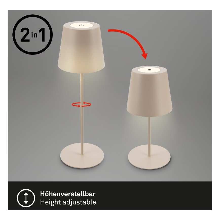 Briloner 7508011 - LED Aptumšojama uzlādējama āra galda lampa 2in1 LED/2,5W/5V IP44 bēša