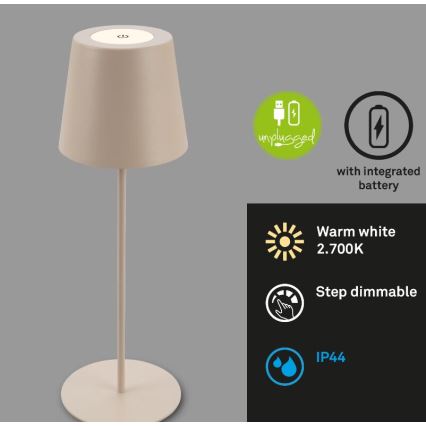 Briloner 7508011 - Regulējama uzlādējamā āra galda lampa 2 vienā LED/2,5W/5V IP44 1200 mAh bēša