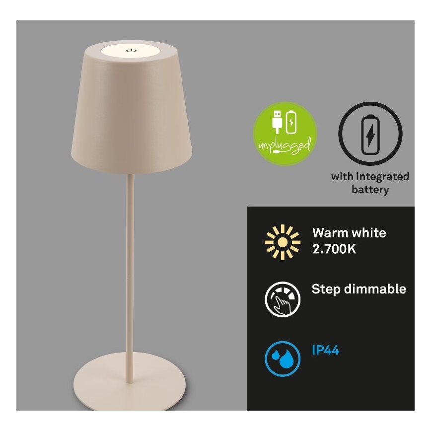 Briloner 7508011 - Regulējama uzlādējamā āra galda lampa 2 vienā LED/2,5W/5V IP44 1200 mAh bēša