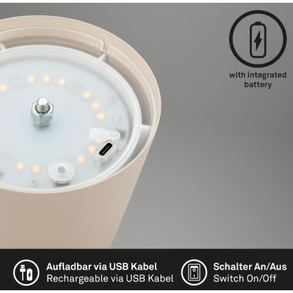 Briloner 7508011 - Regulējama uzlādējamā āra galda lampa 2 vienā LED/2,5W/5V IP44 1200 mAh bēša