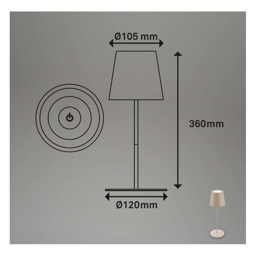Briloner 7508011 - Regulējama uzlādējamā āra galda lampa 2 vienā LED/2,5W/5V IP44 1200 mAh bēša