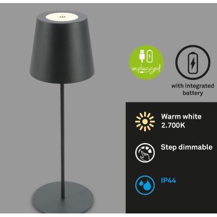 Briloner 7508015 - LED Aptumšojama uzlādējama āra galda lampa 2in1 LED/2,5W/5V IP44 antracīta