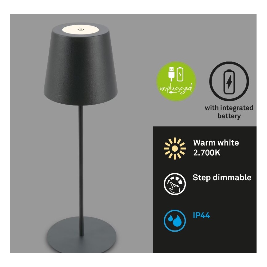 Briloner 7508015 - LED Aptumšojama uzlādējama āra galda lampa 2in1 LED/2,5W/5V IP44 antracīta