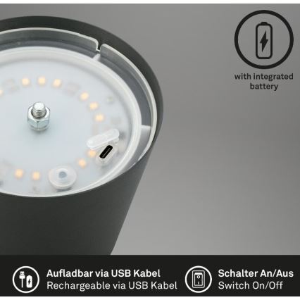 Briloner 7508015 - LED Aptumšojama uzlādējama āra galda lampa 2in1 LED/2,5W/5V IP44 antracīta