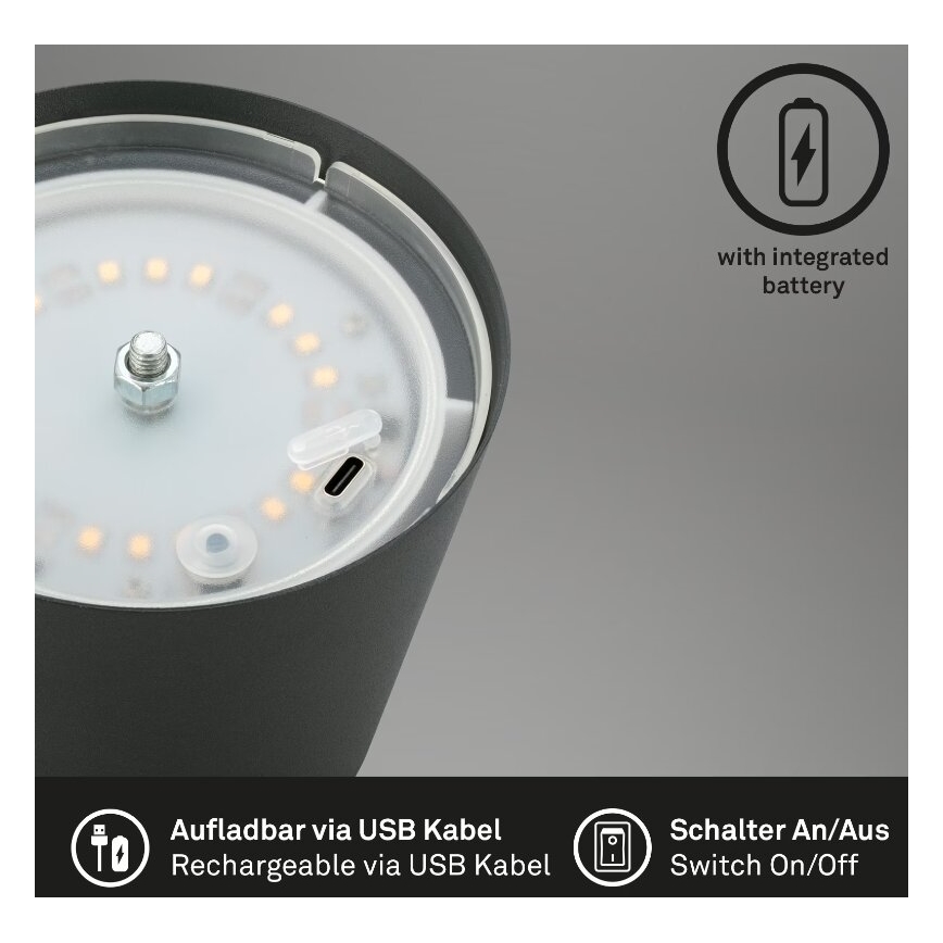 Briloner 7508015 - LED Aptumšojama uzlādējama āra galda lampa 2in1 LED/2,5W/5V IP44 antracīta