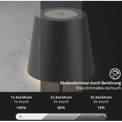 Briloner 7508015 - LED Aptumšojama uzlādējama āra galda lampa 2in1 LED/2,5W/5V IP44 antracīta