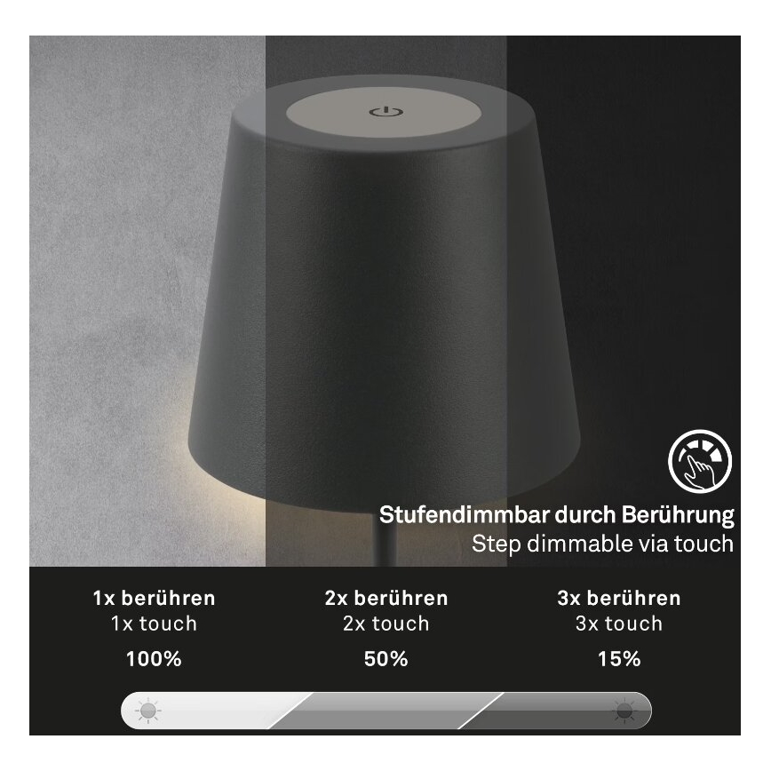 Briloner 7508015 - LED Aptumšojama uzlādējama āra galda lampa 2in1 LED/2,5W/5V IP44 antracīta