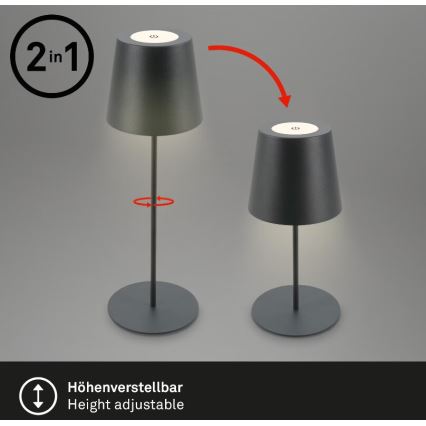 Briloner 7508015 - LED Aptumšojama uzlādējama āra galda lampa 2in1 LED/2,5W/5V IP44 antracīta
