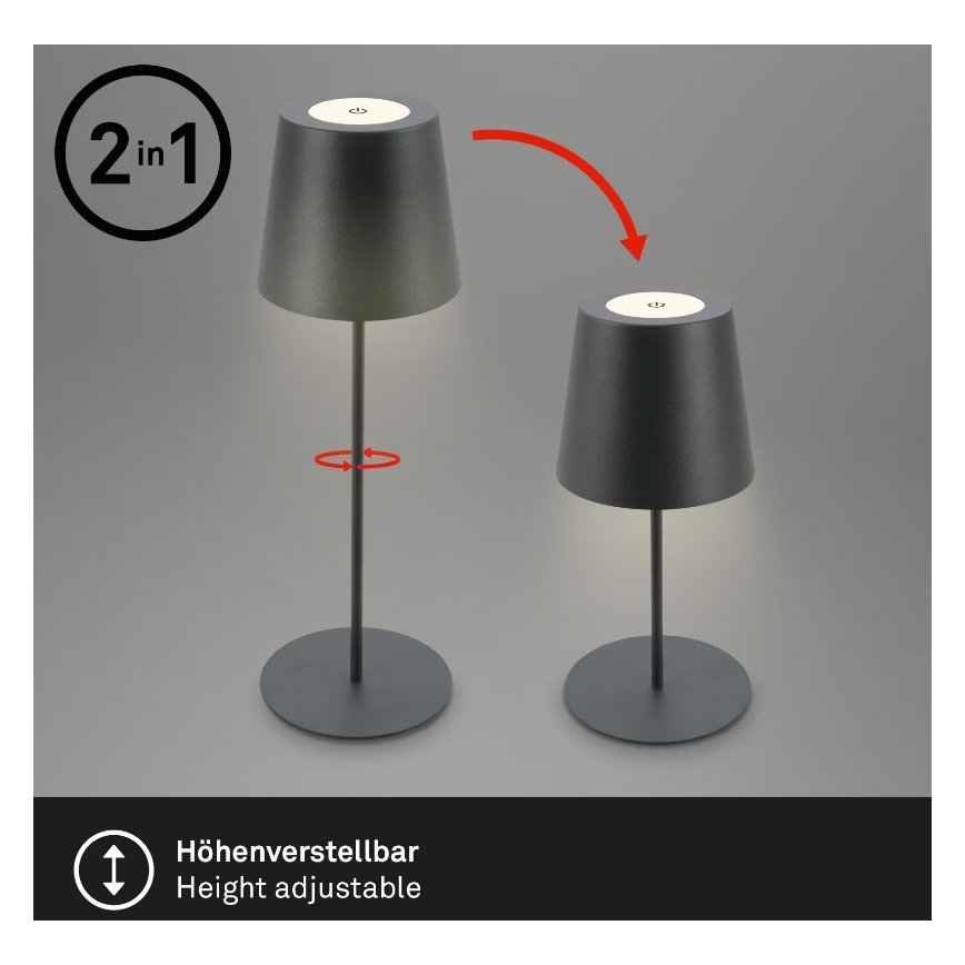 Briloner 7508015 - LED Aptumšojama uzlādējama āra galda lampa 2in1 LED/2,5W/5V IP44 antracīta
