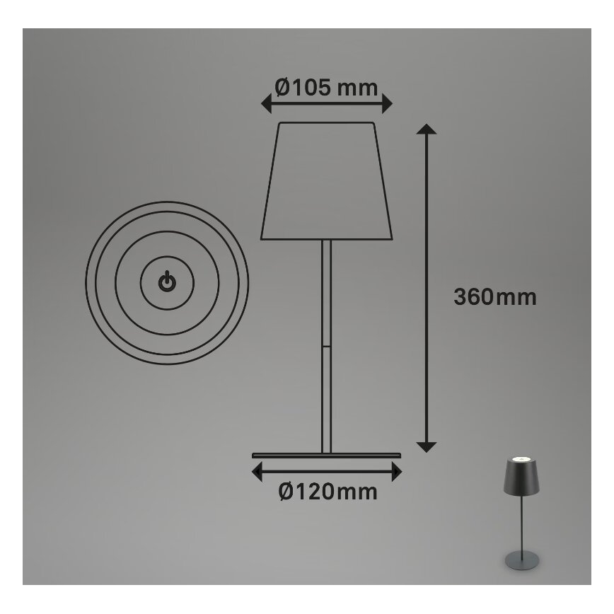 Briloner 7508015 - LED Aptumšojama uzlādējama āra galda lampa 2in1 LED/2,5W/5V IP44 antracīta
