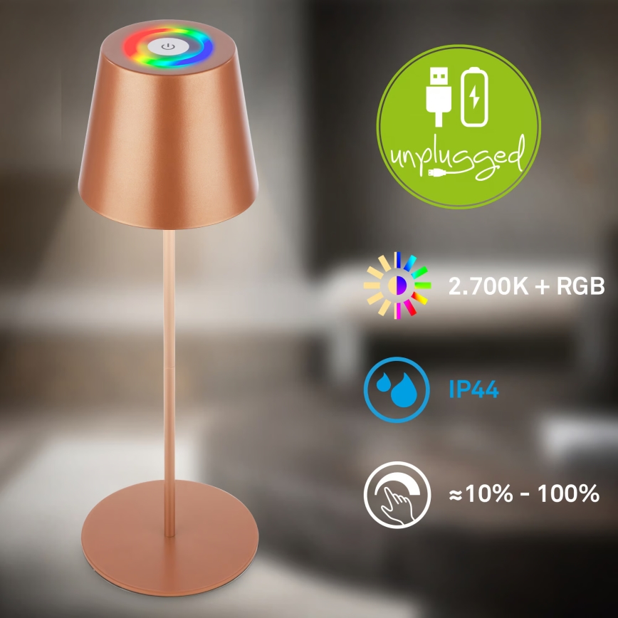 Briloner 7510013 - LED RGBW regulējama ārā lietojama uzlādējama galda lampa CALIDA LED/2,5W/5V IP44 1200 mAh bronzas krāsā