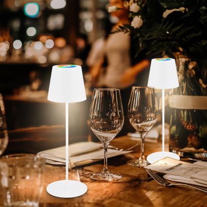 Briloner 7510016 - LED RGBW regulējama āra uzlādējamā galda lampa CALIDA LED/2,5W/5V IP44 1200 mAh balta