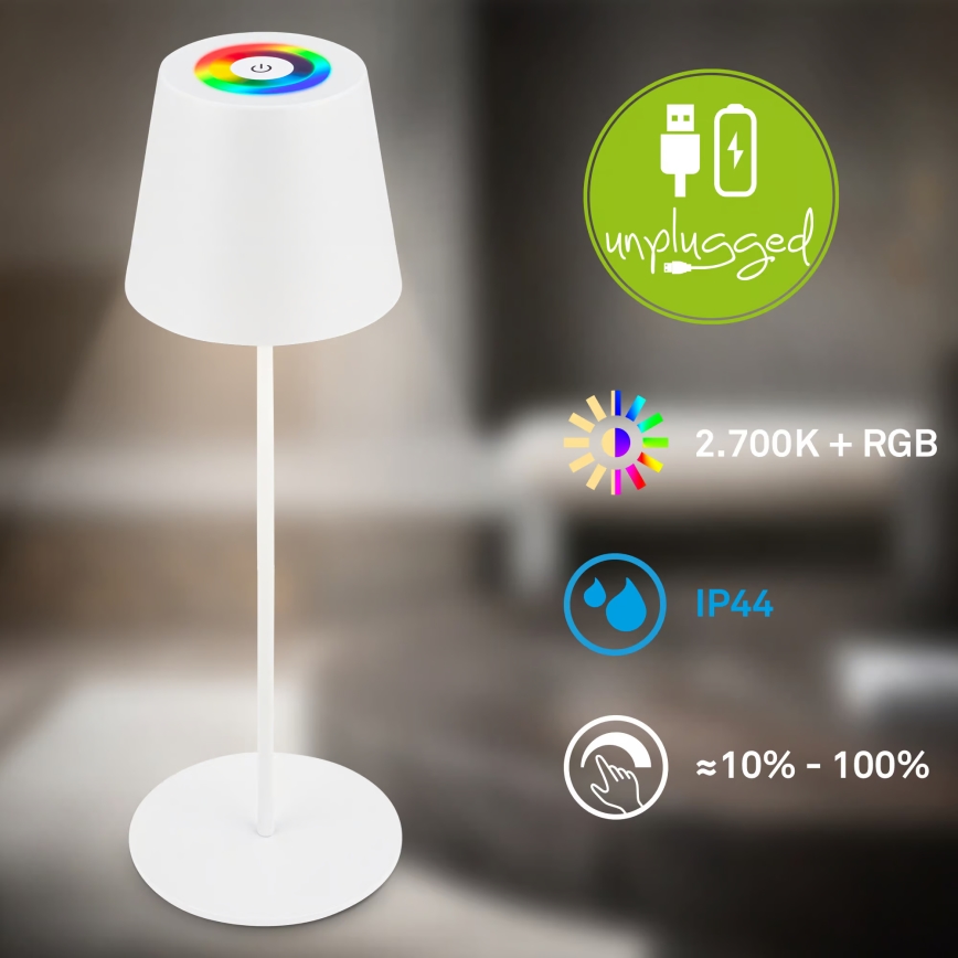 Briloner 7510016 - LED RGBW regulējama āra uzlādējamā galda lampa CALIDA LED/2,5W/5V IP44 1200 mAh balta