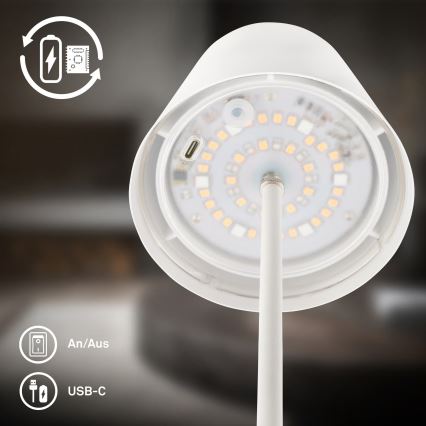 Briloner 7510016 - LED RGBW regulējama āra uzlādējamā galda lampa CALIDA LED/2,5W/5V IP44 1200 mAh balta