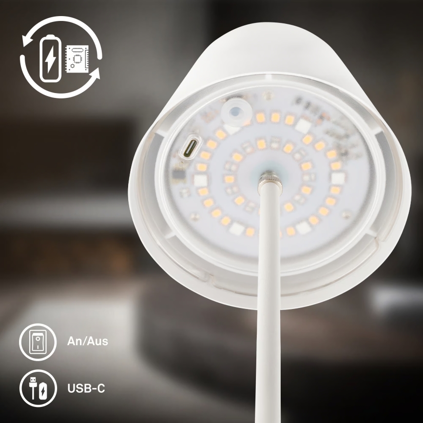 Briloner 7510016 - LED RGBW regulējama āra uzlādējamā galda lampa CALIDA LED/2,5W/5V IP44 1200 mAh balta