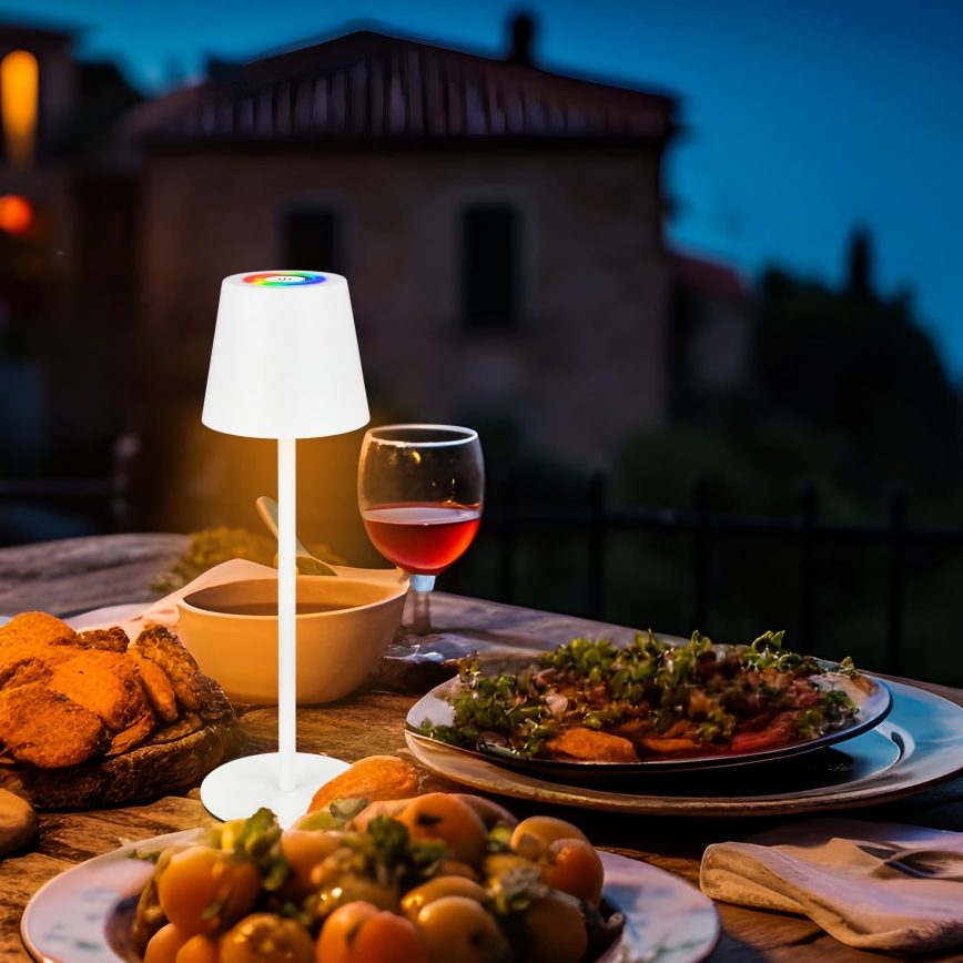 Briloner 7517016 - LED RGBW ar regulējamu spilgtumu, uzlādējama āra galda lampa CILANO LED/3W/5V IP44 2000 mAh balta