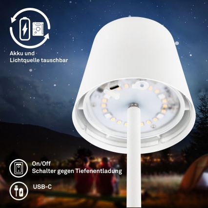 Briloner 7517016 - LED RGBW ar regulējamu spilgtumu, uzlādējama āra galda lampa CILANO LED/3W/5V IP44 2000 mAh balta