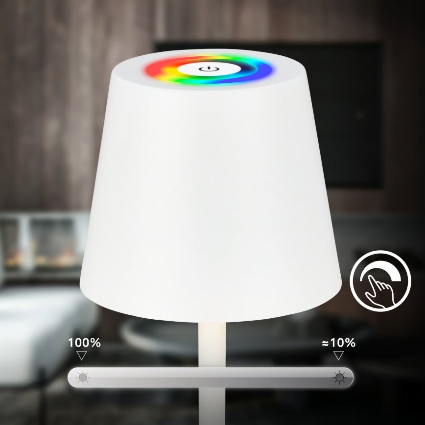 Briloner 7517016 - LED RGBW ar regulējamu spilgtumu, uzlādējama āra galda lampa CILANO LED/3W/5V IP44 2000 mAh balta