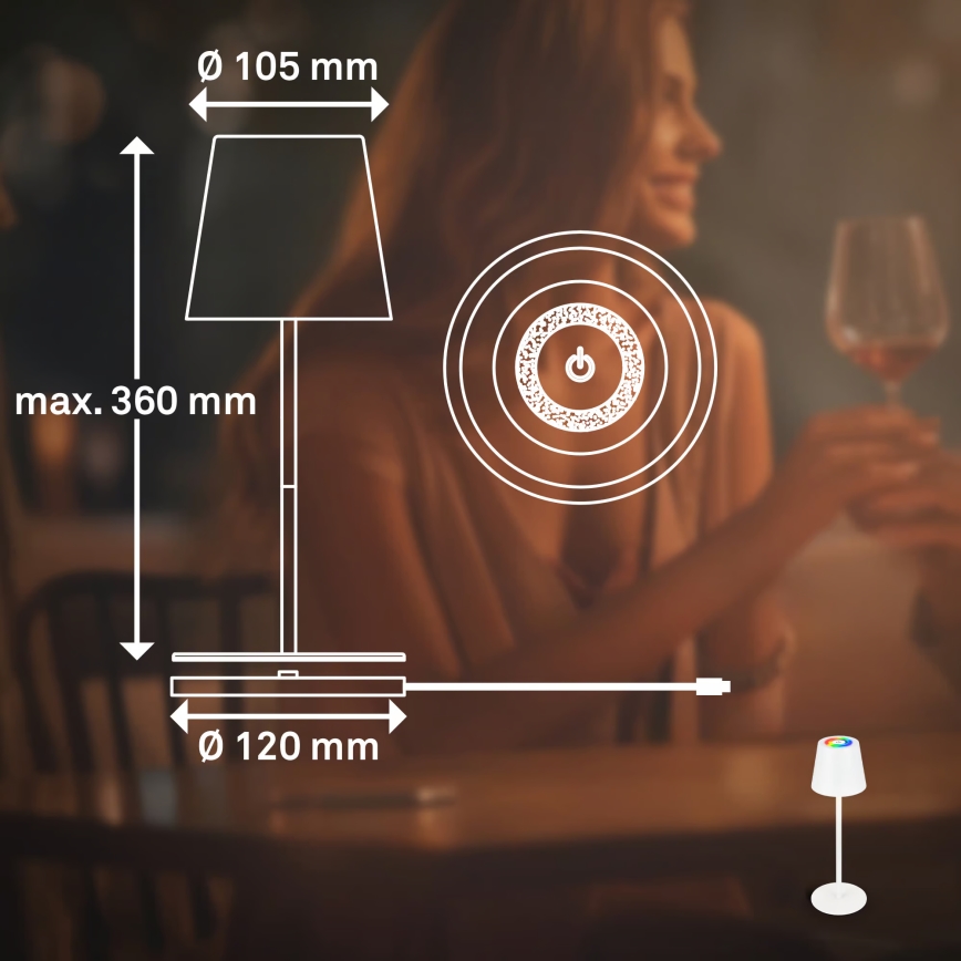 Briloner 7517016 - LED RGBW ar regulējamu spilgtumu, uzlādējama āra galda lampa CILANO LED/3W/5V IP44 2000 mAh balta