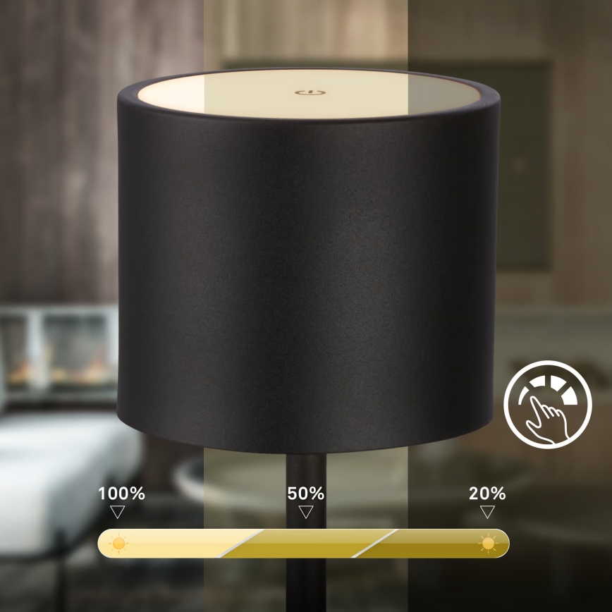 Briloner 7521015 - LED regulējamā āra uzlādējamā galda lampa SIGO LED/2,5W/5V IP44 2600 mAh melna