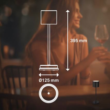 Briloner 7521015 - LED regulējamā āra uzlādējamā galda lampa SIGO LED/2,5W/5V IP44 2600 mAh melna