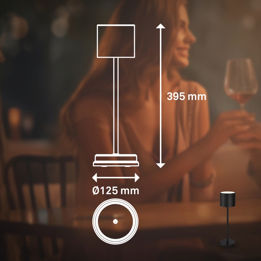 Briloner 7521015 - LED regulējamā āra uzlādējamā galda lampa SIGO LED/2,5W/5V IP44 2600 mAh melna