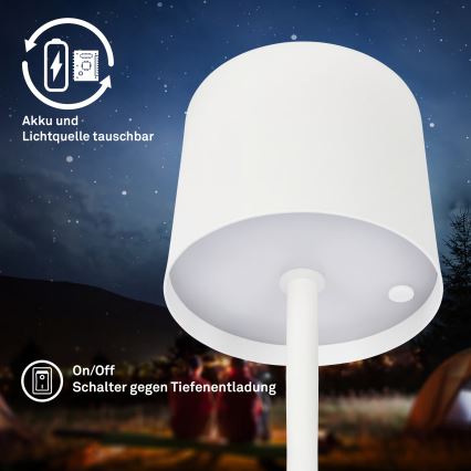 Briloner 7521016 - SIGO LED uzlādējama āra galda lampa ar regulējamu spilgtumu LED/2,5W/5V IP44 2600 mAh balta