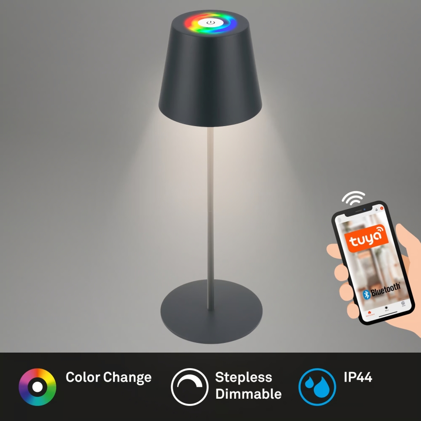 Briloner 7559015 - LED RGB ar regulējamu spilgtumu, uzlādējama āra galda lampa COLORIS LED/3,5W/5V IP44 2000 mAh antracīts Wi-Fi Tuya