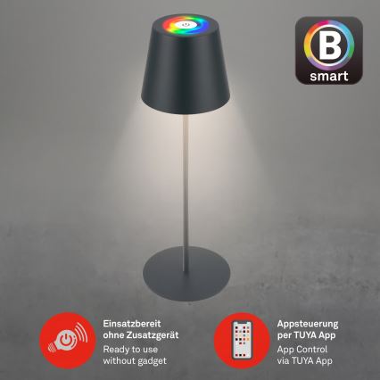 Briloner 7559015 - LED RGB ar regulējamu spilgtumu, uzlādējama āra galda lampa COLORIS LED/3,5W/5V IP44 2000 mAh antracīts Wi-Fi Tuya
