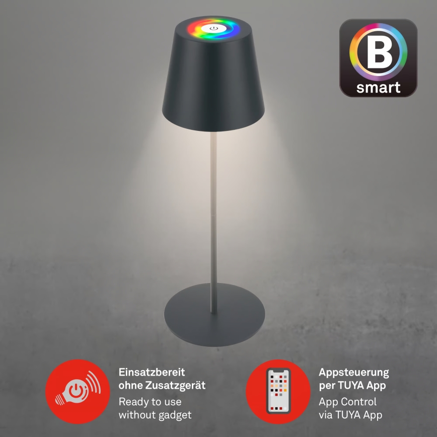 Briloner 7559015 - LED RGB ar regulējamu spilgtumu, uzlādējama āra galda lampa COLORIS LED/3,5W/5V IP44 2000 mAh antracīts Wi-Fi Tuya