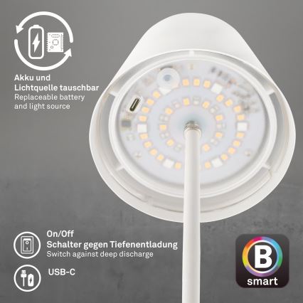 Briloner 7559016 - LED RGB ar regulējamu spilgtumu, uzlādējama āra galda lampa COLORIS LED/3,5W/5V IP44 2000 mAh Wi-Fi Tuya