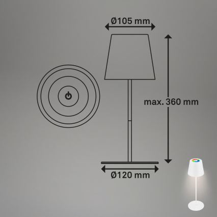 Briloner 7559016 - LED RGB ar regulējamu spilgtumu, uzlādējama āra galda lampa COLORIS LED/3,5W/5V IP44 2000 mAh Wi-Fi Tuya