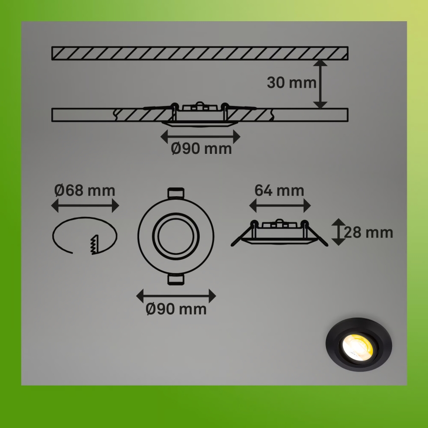 Briloner 7586035 - Komplekts 3x LED iebūvējamais griestu gaismeklis KLIRA LED/4,9W/230V 2500/3000/4000K IP23 melns
