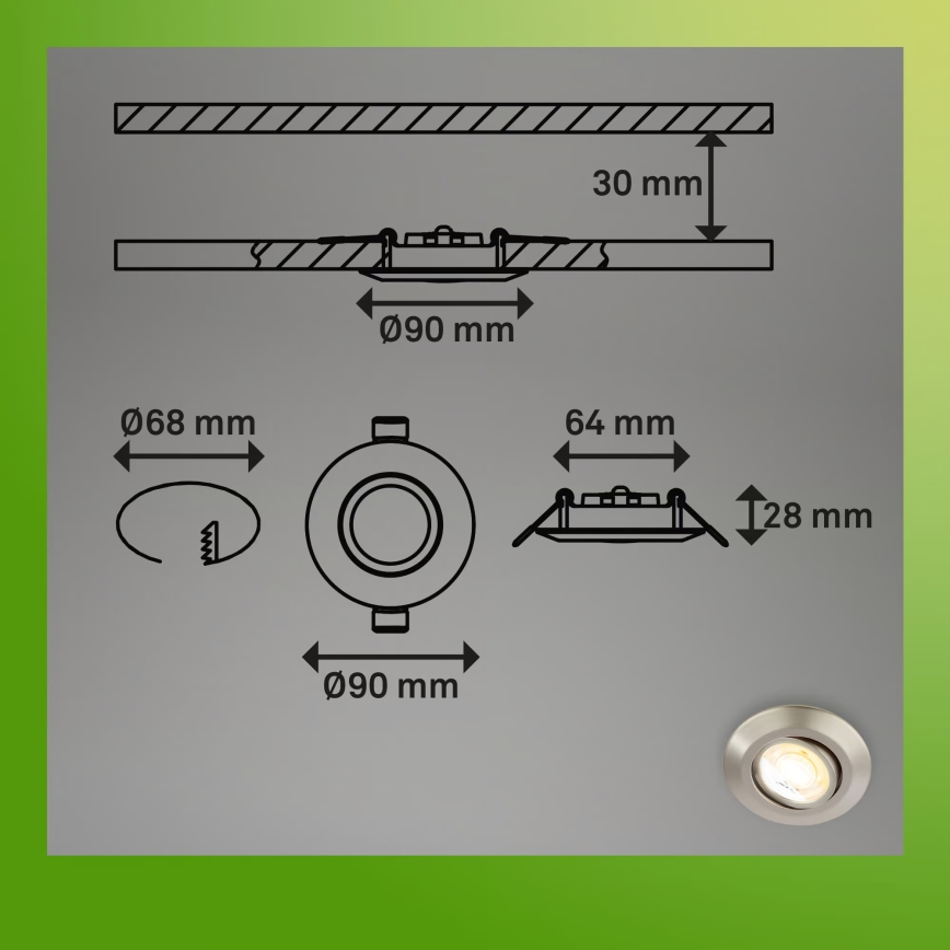Briloner 7587032 - Komplekts 3x dimmējami LED vannas istabas iebūvējamie griestu gaismekļi KLIRA LED/4,9W/230V 2500/3000/4000K IP23, matēta hroma apdare