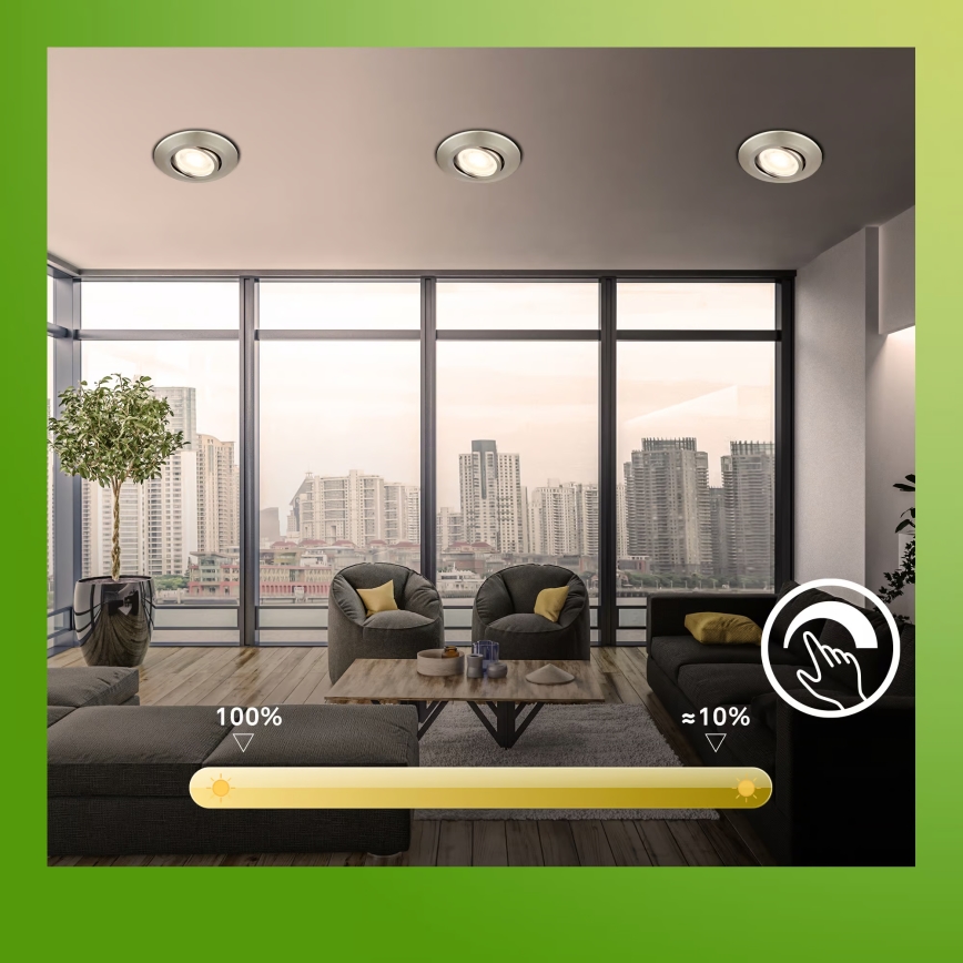 Briloner 7587032 - Komplekts 3x dimējami vannas istabas iebūvējamie griestu gaismekļi KLIRA 1xLED/4,9W/230V 2500/3000/4000K IP23 matēts hroms