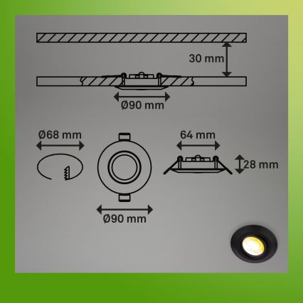 Briloner 7587035 - KOMPLEKTS 3x LED ar regulējamu spilgtumu vannasistabas iebūvējamie griestu gaismekļi KLIRA LED/4,9W/230V 2500/3000/4000K IP23 melni