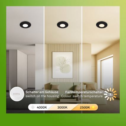 Briloner 7588035 - KOMPLEKTS 3x LED vannas istabas iebūvējamais griestu gaismeklis KLIRA LED/4,9W/230V 2500/3000/4000K IP44 melns