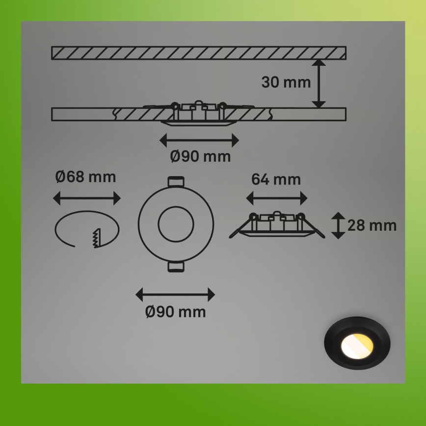 Briloner 7589035 - KOMPLEKTS 3xLED Aptumšojams vannas istabas griestu iebūvējamais gaismeklis KLIRA 1xLED/4,9W/230V 2500/3000/4000K IP44 melns