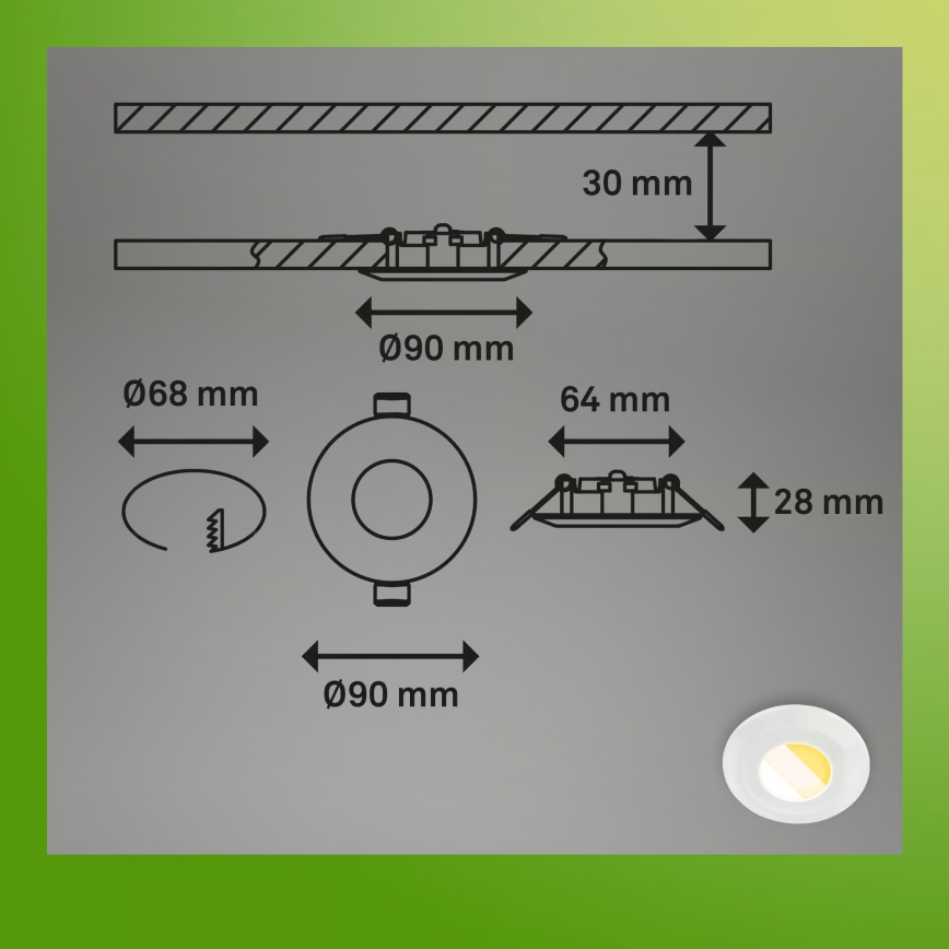 Briloner 7589036 - Komplekts 3x LED iebūvējamie vannas istabas griestu gaismekļi KLIRA ar regulējamu spilgtumu LED/4,9W/230V 2500/3000/4000K IP44 balti