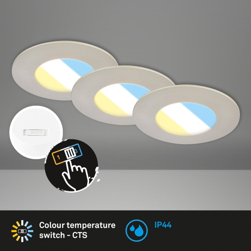 Briloner 7598032 - KOMPLEKTS 3x LED Iegremdējama vannas istabas lampa LED/4,9W/230V IP44 2700/4000/6500K matēts hroms