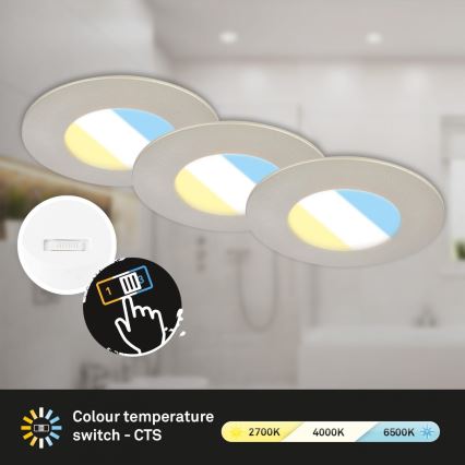 Briloner 7598032 - KOMPLEKTS 3x LED Iegremdējama vannas istabas lampa LED/4,9W/230V IP44 2700/4000/6500K matēts hroms