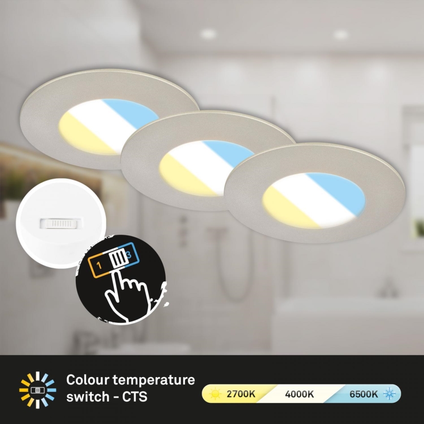 Briloner 7598032 - KOMPLEKTS 3x LED Iegremdējama vannas istabas lampa LED/4,9W/230V IP44 2700/4000/6500K matēts hroms
