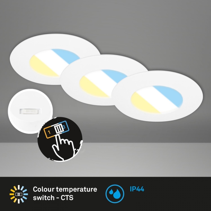 Briloner 7598036 - KOMPLEKTS 3x LED Iegremdējama vannas istabas lampa LED/4,9W/230V IP44 2700/4000/6500K balta